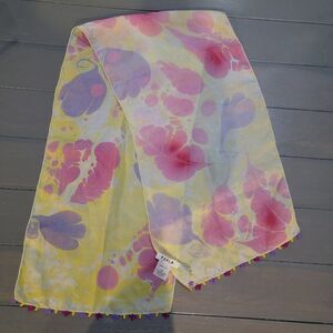 Furla Women's Pink & Yellow 100% Silk Beautiful Scarf Size 42 L X  11W I…